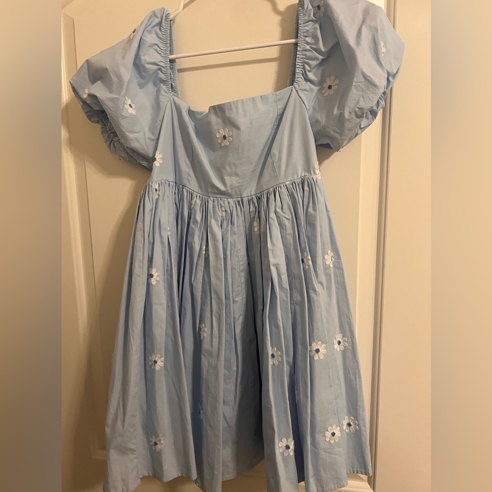 Blue Flower Puffer Dress